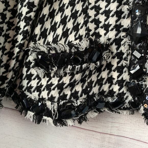 Moka Sport Black and White Houndstooth Blazer Jacket Rhinestone Fringe Size M - Picture 12 of 16